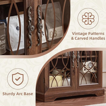 67" Tall Pantry Cabinet Set of 2, Vintage Kitchen Pantries Cabinets with Glass Doors & Adjustable Shelves, Wood Cupboard with Large Storage for Dingning Room, Bathroom, Brown