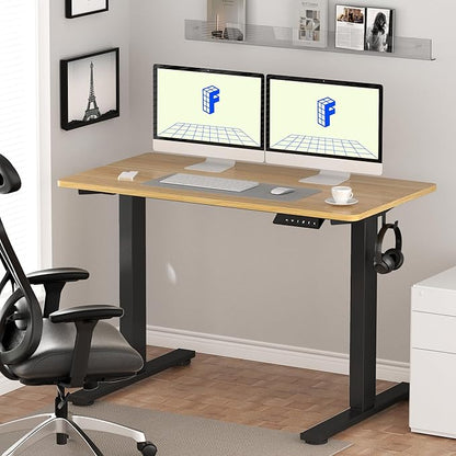 FLEXISPOT EN1 One-Piece Standing Desk with 1-Inch Thick Desktop, 55"x28" Electric Height Adjustable Desk for Home Office & Multi-Device Workstations, Maple