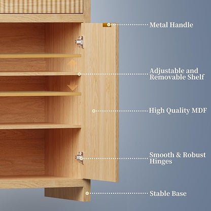 Fluted Sideboard Buffet Cabinet with Storage and Large Drawers, 55" W Credenza Storage Cabinet for Living Room or Entryway, 40'' H Farmhouse Buffet Table with Adjustable Shelves, Console Cabinet