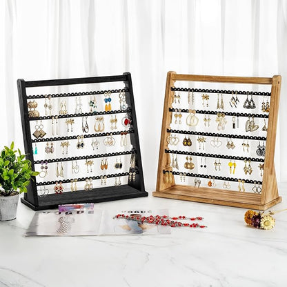 Poyilooo Earring Holder Organizer, Rustic Wood Earring Holder Stand, 5 Layer Jewelry Holder Organizer with 270 Earring Tree Holes Display Rack for Stud Earings & Hoop Earrings, Gifts for Women