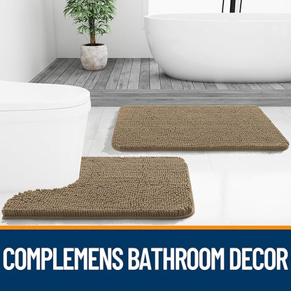 OLANLY Bathroom Runner Rugs 47x20, Extra Soft Absorbent Chenille Bath Rugs, Rubber Backing Quick Dry, Machine Washable Long Bath Mats for Bathroom Floor, Tub and Shower, Home Decor Accessories, Tan