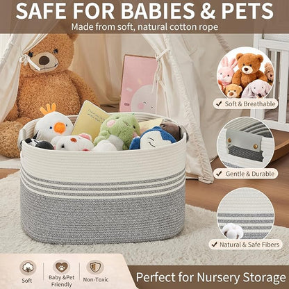 AINUOQI Laundry Basket with Handles - Blanket Basket & Hampers for Bedroom Aesthetic, Laundry Hamper & Blanket Storage for Living Room, Clothes Hamper, Tall, Large 21.7" x 16.9" x 11.8”, Grey