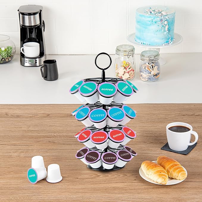 Restaurantware Restpresso 7.8 x 13.7 Inch Coffee Capsule Holder 1 Durable Pod Carousel - Holds 36 K-Cups 360-Degree Rotatable Iron Espresso Pod Organizer 4 Tier Pods Not Included