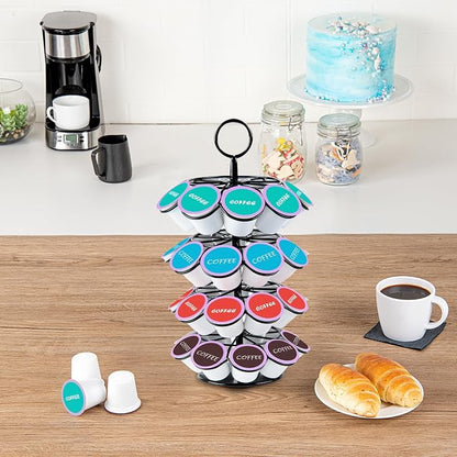 Restaurantware Restpresso 7.8 x 13.7 Inch Coffee Capsule Holder 1 Durable Pod Carousel - Holds 36 K-Cups 360-Degree Rotatable Iron Espresso Pod Organizer 4 Tier Pods Not Included