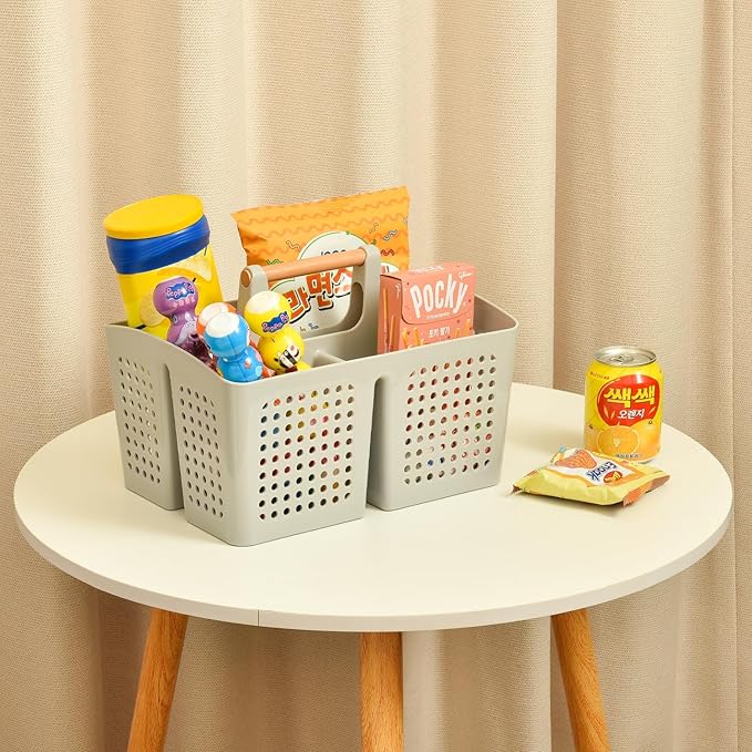 Portable Shower Caddy Basket with Compartments, Plastic Divided Cleaning Caddy Organizer Storage Tote with Handle for Bathroom, College, Dorm Room Essentials, Deep Blue