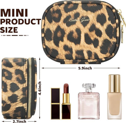 Extrei Gent Small Makeup Bag Travel Train Case with Mirror and Light Mini Travel Makeup Train Case Cosmetic Organizer 3 Adjustable Brightness Toiletry Bag Portable Artist Storage (Leopard Print)