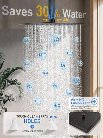 Shower Faucet Set, 10" Ceiling Mount Rainfall Shower System with 2 Rain Shower Head and Multi-function Handheld Head Push Button Diverter Shower Faucet Trim Kit