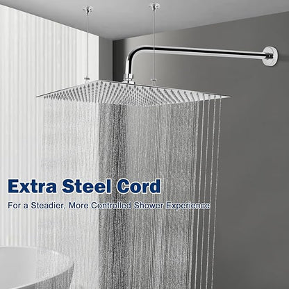 NearMoon Rain Shower Head, High Flow Stainless Steel Square Rainfall Shower, Waterfall Bath Shower Body Covering, Ceiling or Wall Mount (16 Inch, Chrome Finish)