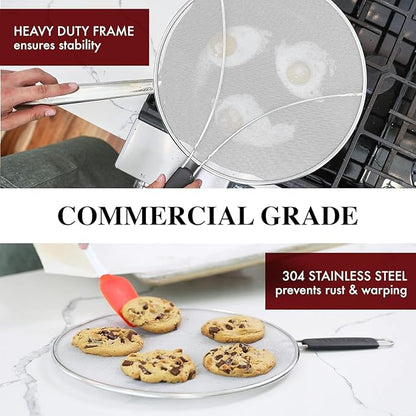 BergKoch Splatter Screen for Frying Pan - 9.5/11.5/13 Inch Stainless Steel Grease Splatter Guard (Set of 3) - Cover Oil Splash when Sizzling Bacon, Cooking Fried Chicken or Popcorn