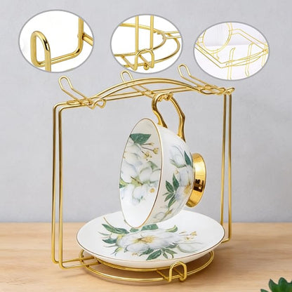 6-Hook Metal Teacup Holder Stand, Gold versatile tea cup stand and organizer for your kitchen counter. This elegant mug tree provides stylish storage and drying for cups, perfect for daily use（2 pack）