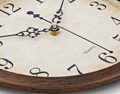 Bernhard Products Vintage Brown Wall Clock Silent Non Ticking 10 Inch Quality Quartz Battery Operated Round Decorative Easy to Read for Home Kitchen Living/Dining Room Bedroom Office Classroom School