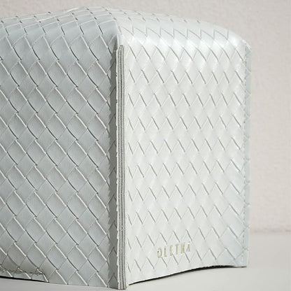 OLETHA Square Tissue Box Cover - Aesthetic Desk Decor for Room, Home & Office - Tissues Cube Boxes Holder - Woven Textured, Grey