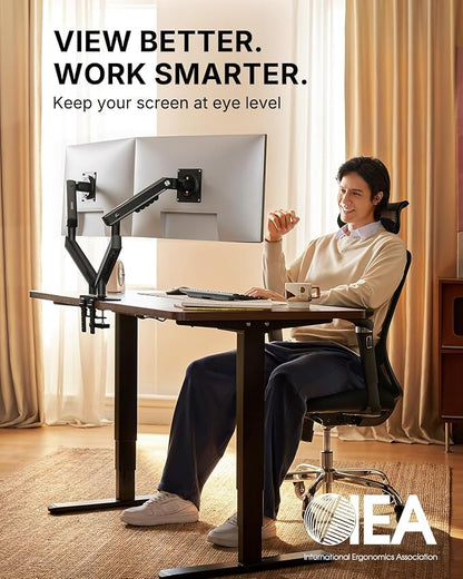 HUANUO FlowLift Pro Dual Monitor Mount for 13–32" Screens, MechaSpring Monitor Stand, Adjustable Monitor Arms for 2 Monitors with Tilt/Swivel/Rotation, Tool-Free VESA Mount, Max Load 19.8 lbs