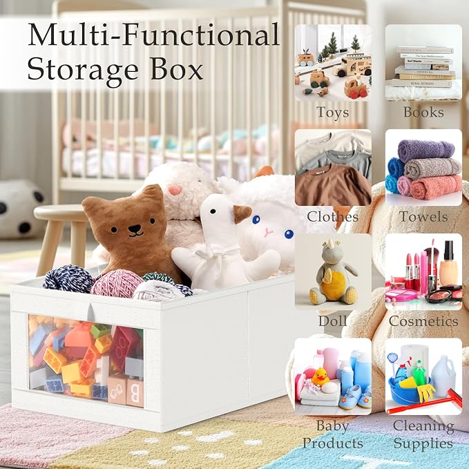 Criusia 6 Pack Linen Closet Organizers and Storage, Large Linen Closet Baskets for Organization, Foldable Storage Containers for Clothing, Towels, Jeans, Books, Shelves, White