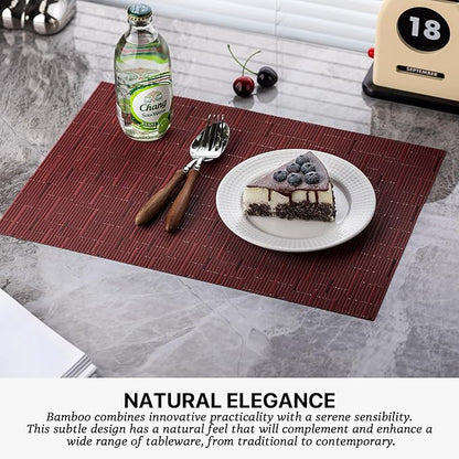 LEXMORE Placemats Set of 6 Vinyl/Plastic Woven Place Mats for Kitchen Table Indoor/Outdoor Washable Placemat Wipeable Dining Table Mats(Burgundy)