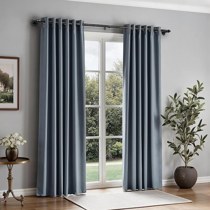 Zeerobee Curtain Rods for Windows 72 to 144, 1 Inch Industrial Wrap Around Vintage Black Curtain Rod, Indoor/Outdoor Room Divider Adjustable Drapery Pole, 72"-144"