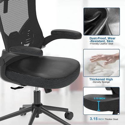 Ergonomic Office Desk Chair with Waterfall Seat and S-Shaped Back for Back and Leg Pressure Relief, Adjustable Headrest for Neck Support, Comfortable for 8+ Hours of Sitting