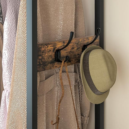Freestanding Clothes Rack, Garment Holder for Hanging, Heavy Duty Closet Organizer with 4 Drawers, 4 Hooks and Shelves, Wardrobe Storage for Bedroom, Living Room