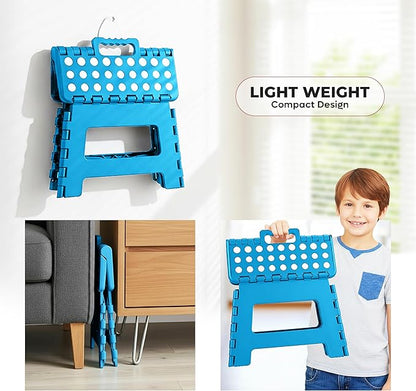 Utopia Home Folding Step Stool with Handle – 9 Inch Anti Slip Collapsible Stool – Holds Up to 300 lbs – Sturdy Plastic Step Stool Foldable for Kitchen, Bathroom and Home Use (1-Pack, Blue)