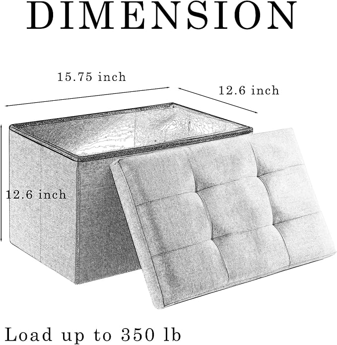 CUYOCA Storage Ottoman Cube Small Footrest Foldable Seat Foot Stools Square Tufted Ottoman Linen Black
