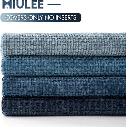 MIULEE Pack of 4 Couch Throw Pillow Covers 18x18 Inch Neutral Blue Soft Decorative Chenille Pillow Covers Farmhouse Accent Cushion Covers for Boho Western Spring Coastal Decor Sofa Bed Living Room