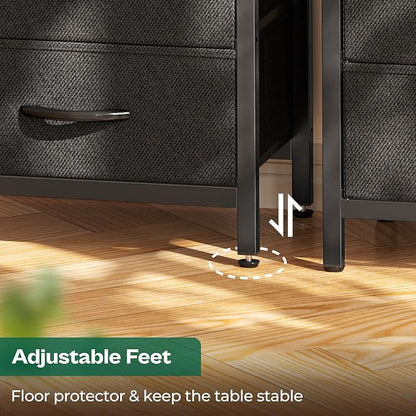 Huuger Nightstand with Charging Station, 27.6 Inch Side Table with Fabric Drawers, End Table Bedside Table with USB Ports and Outlets, Night Stand for Bedroom, Black