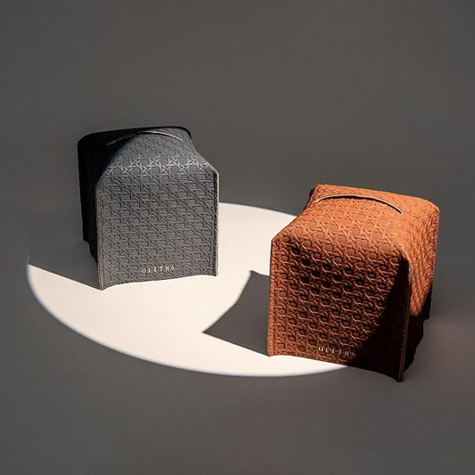 OLETHA Square Tissue Box Cover - Aesthetic Desk Decor for Room, Home & Office - Tissues Cube Boxes Holder - Lattice Patterns, Tan