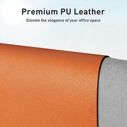 Aothia Faux Leather Desk Mat - Non-Slip PU Leather Desk Blotter, Waterproof Writing Surface, Large Desk Pad for Office & Home (Hermes Orange, 55" x 24")