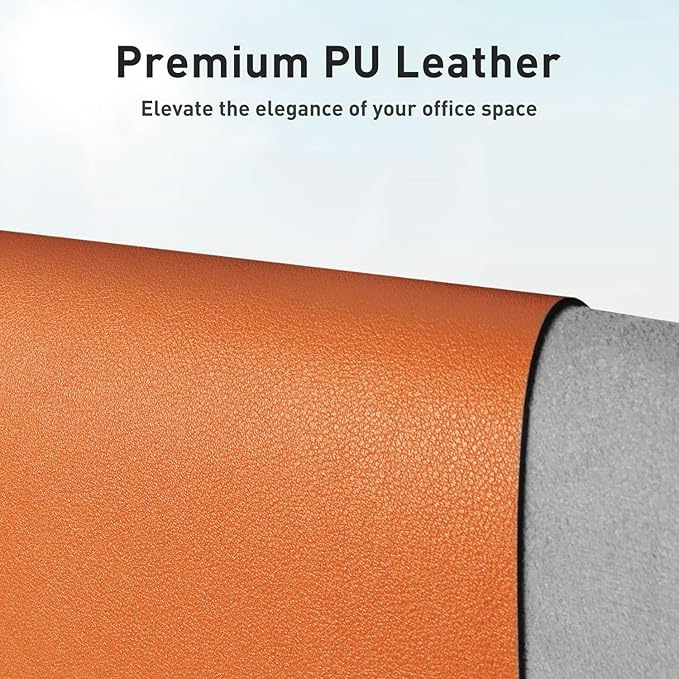 Aothia Faux Leather Desk Mat - Large Mouse Pad, Non-Slip PU Leather Blotter, Waterproof Writing Surface for Office and Home (Hermes Orange, 55" x 17")