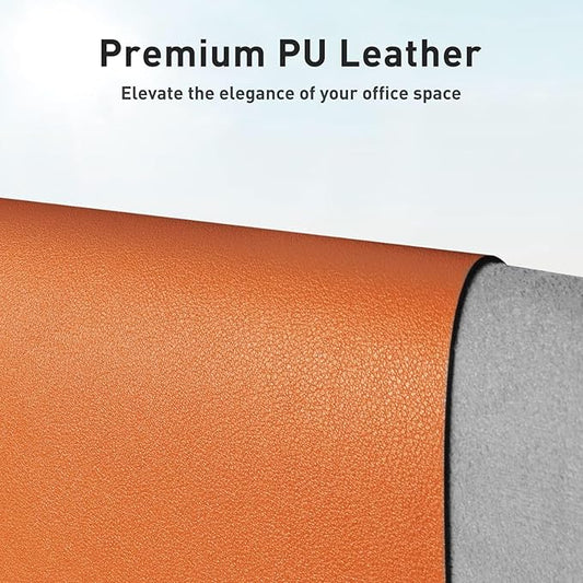 Aothia Faux Leather Desk Mat - Large Mouse Pad, Non-Slip PU Leather Blotter, Waterproof Writing Surface for Office and Home (Hermes Orange, 55" x 17")