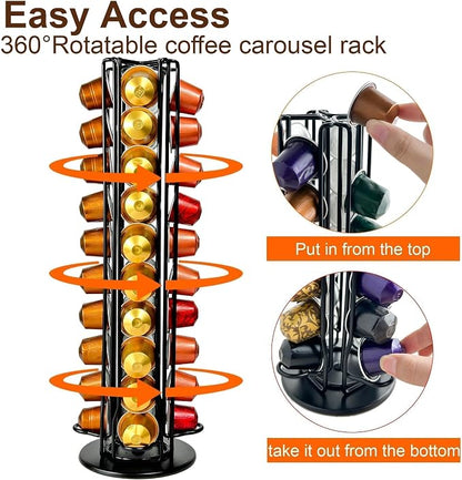 Coffee Pod Holder for Nespresso OriginalLine Capsules, Large Compacity Nespresso Capsule Holder, Coffee Pod Stand Holding 40 Small Nespresso Pods, Nespresso OriginalLine Organizer, Black
