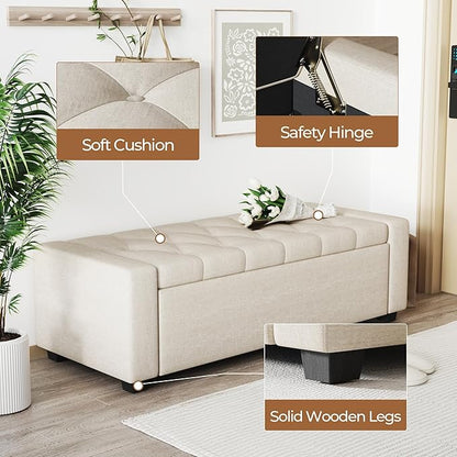 Ottoman with Storage Bench,Large Storage Ottoman Entryway Benches Ottoman Bench with Cushion and Safety Hinge