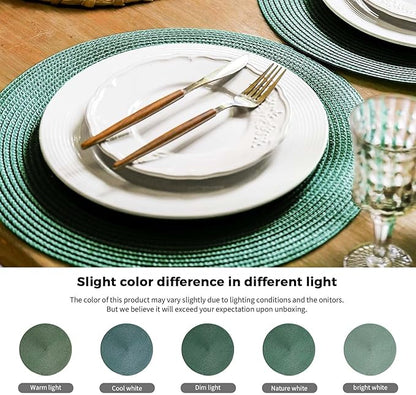 FunWheat Round Braided Placemats Set of 6 Table Mats for Dining Tables Woven Washable Non-Slip Place mats 15 inch (Olive, 6pcs)