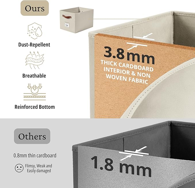 DECOMOMO Storage Baskets for Shelves - Large 15"x11"x10" Foldable Fabric Storage Bins, Baskets for Organizing with Labels (Beige, 4pcs)