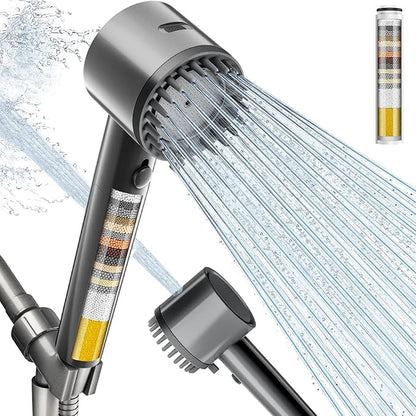 Cobbe Filtered Shower Head with Handheld, 4+1 Spray Mode Showerhead with Filters, Built-in Power Wash for Hard Water - Remove Chlorine - Reduces Dry Itchy Skin, Luxury Gray