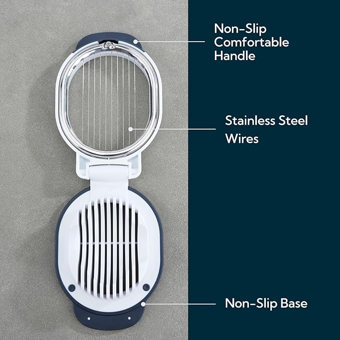 KITCHENDAO Replaceable Egg Slicer with Stainless Steel Wires, Egg Cutter for Hard-Boiled Eggs, Dual-Direction Cutting, Heavy-Duty Egg Dicer, Non-Slip Base & Handle, Dishwasher Safe