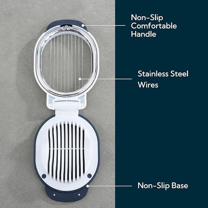 KITCHENDAO Replaceable Egg Slicer with Stainless Steel Wires, Egg Cutter for Hard-Boiled Eggs, Dual-Direction Cutting, Heavy-Duty Egg Dicer, Non-Slip Base & Handle, Dishwasher Safe