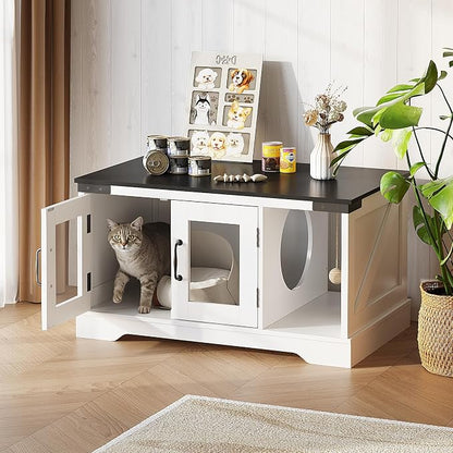 WLIVE Coffee Table with Storage, 2-in-1 Modern Center Table Cat House Furniture with Cat Teaser for Living Room, Home, Black