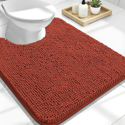 OLANLY Toilet Rugs U-Shaped 24x20, Extra Soft Absorbent Chenille Contour Bathroom Rugs for Toilet, Dry Quickly, Machine Washable, Non-Slip Bath Mat, Rustic Terracotta
