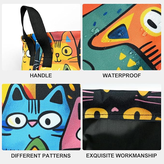 Colorful Cat Laundry Basket Waterproof Laundry Hamper Foldable Laundry Bag with Handles for Bedroom, Bathroom, Office, Clothes Storage