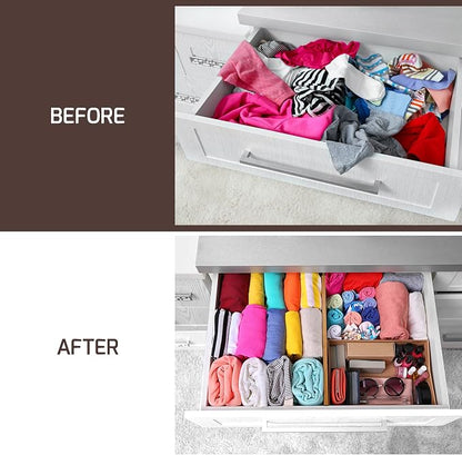 6-Pack Drawer Dividers - 4 Inches High, Adjustable 11 to 17 Inches Bamboo Drawer Organizers, Large Deep Expandable Separators for Clothes, Dresser, Bedroom, Bathroom, Baby, Office, Kitchen Utensils