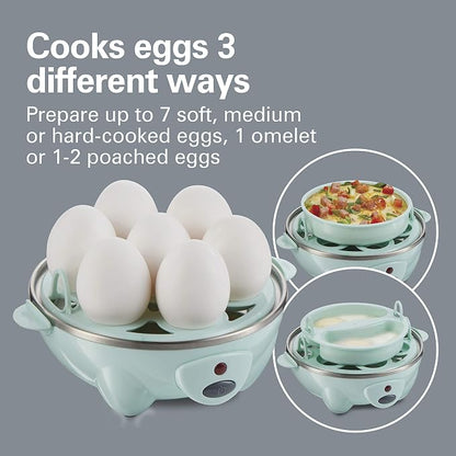 Hamilton Beach 3-in-1 Electric Egg Cooker for Hard Boiled Eggs, Poacher Eggs, Omelet Maker & Vegetable Steamer, Holds 7, Mint (25504) (Pack of 2)