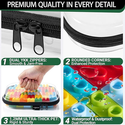 YQBRAO 3-Pack Large Clear Hard Shell Zipper Case, 1.2mm Rigid Toy & Cosmetic Bags, Heavy-Duty Diaper Bag Pouch Set with YKK Zippers, Waterproof Travel & Makeup Organizer (Black)
