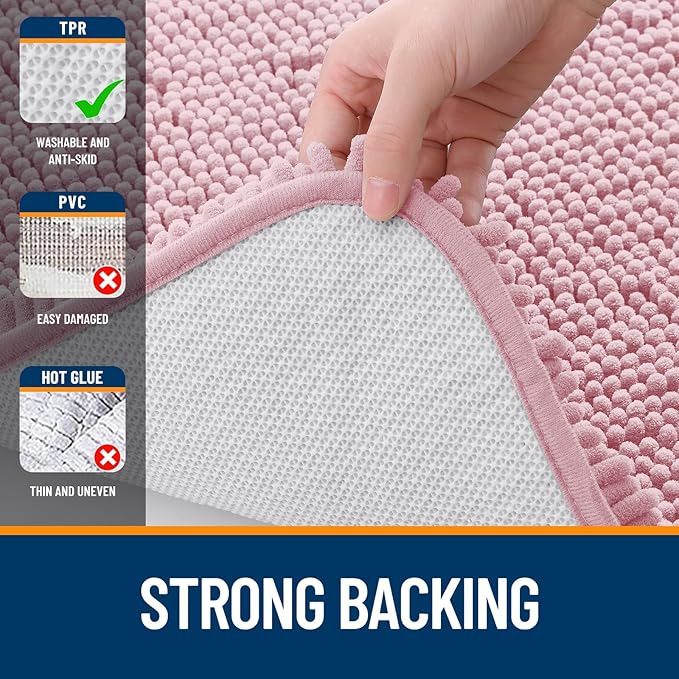 OLANLY Bathroom Rugs 34x21, Extra Soft Absorbent Chenille Bath Rugs, Rubber Backing Quick Dry, Machine Washable Bath Mats for Bathroom Floor, Tub and Shower, Home Decor Accessories, Dusty Rose