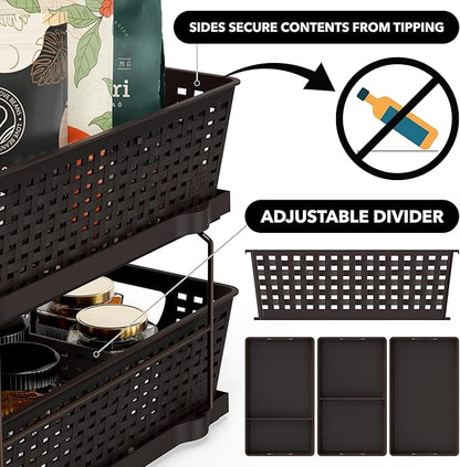 Simple Houseware 2 Tier Bathroom Organizer Tray Pull-Out Sliding Drawer, Under Sink Storage, Brown