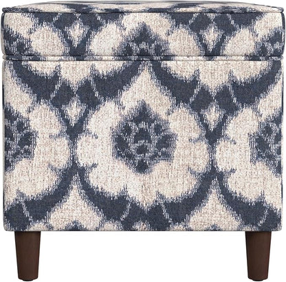 Spatial Order Home Decor | Dinah Collection Modern Storage Ottoman | Ottoman with Storage for Living Room & Bedroom(Blue Medallion Print)