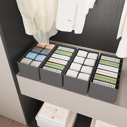 4 PACK Sock Underwear Drawer Organizer Dividers, Collapsible Cabinet Closet Storage Boxes for Clothes, Socks, Lingerie, Underwear, Tie, Belt,Bedroomedroom