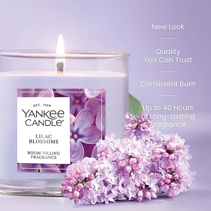 Yankee Candle Small Tumbler Scented Candle with up to 40 Hour Burn Time, Premium Plant Wax Blend for Consistent Burn, 4.3 oz Tumbler Candle with Room Filling Fragrance, Lilac Blossoms