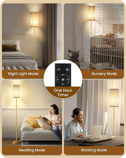 64.2” Dimmable Floor Lamp for Living Room with Remote and Foot Switch, Corner Floor Lamp for Bedroom, Includes 10W A19 Bulb, Modern Standing Tall Lamp, ETL Listed, Beige and Gold DE17LD05