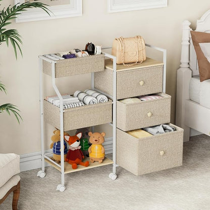 Modanais Baby Organizer and Storage - 3 Tier Rolling Cart with Dividers and Drawers, Easy To Assemble, Mobile Utility Cart with Wheels for Nursery, Bedroom, Changing Table & Crib,Off White